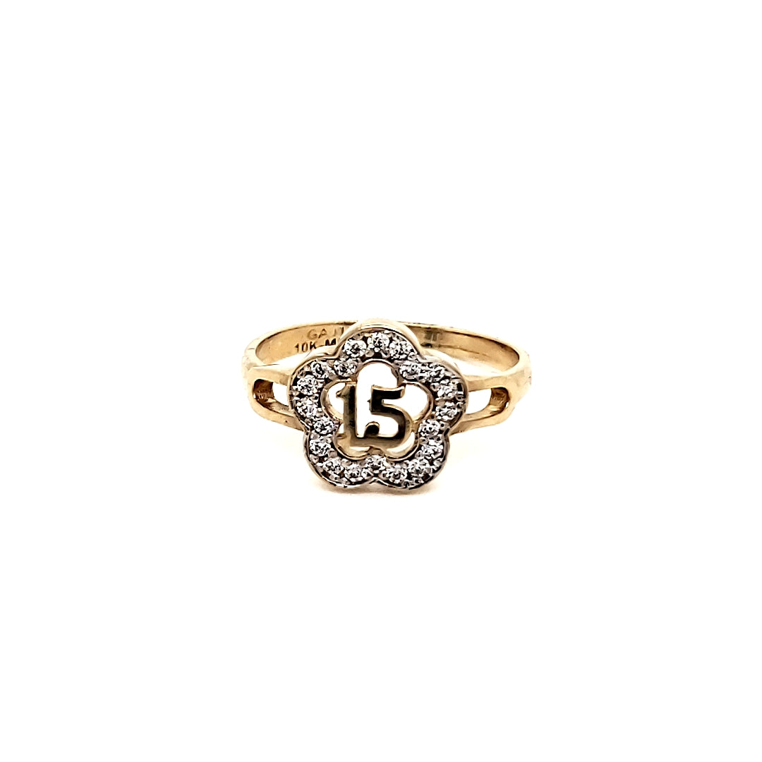 Anillo Oro 10k 15 años #6436