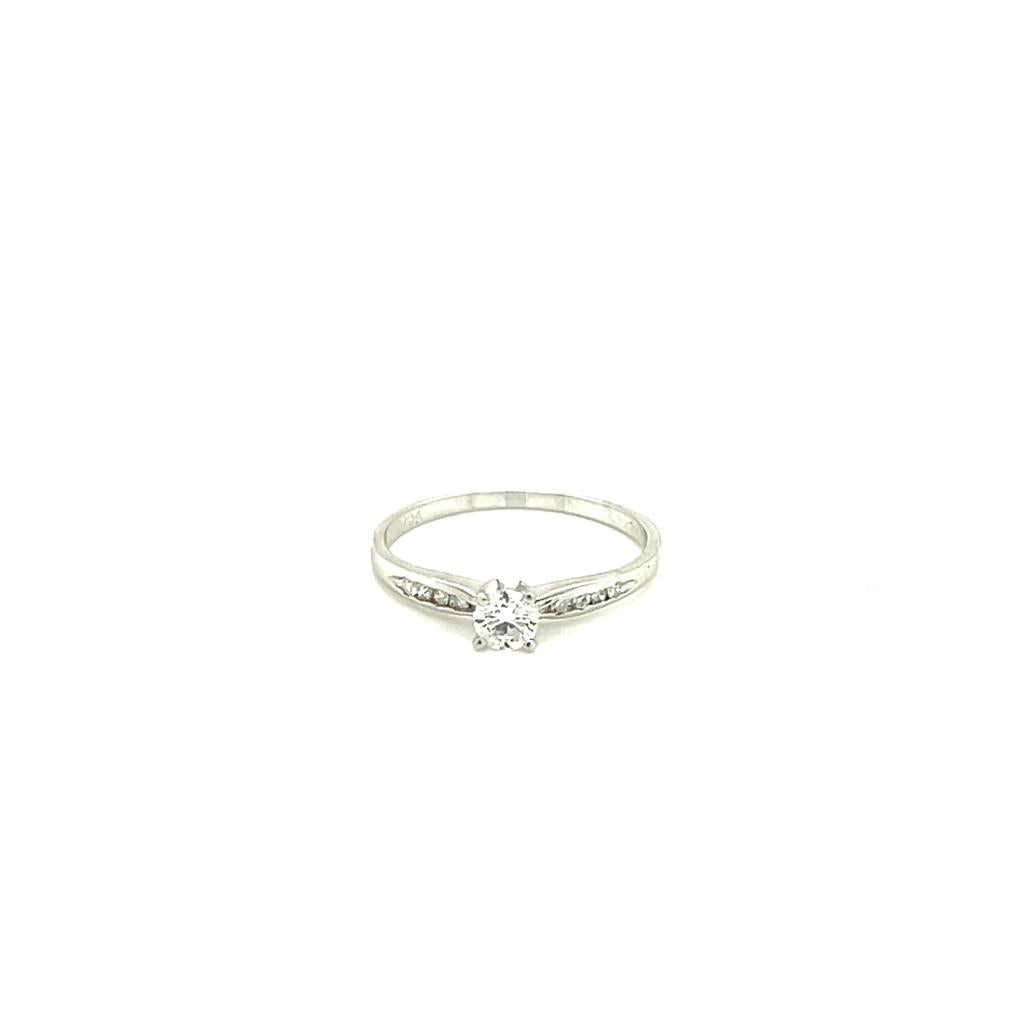 Anillo Compromiso Oro 14k Blanco .30 Ct TW Diamante .22 Ct Central SI2-H #9751